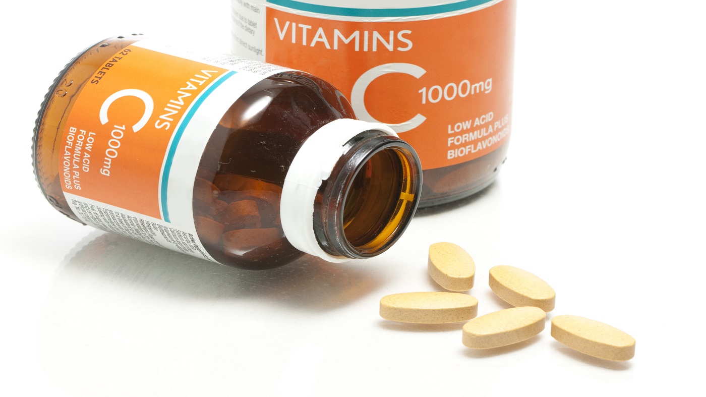 Bottles of vitamin C pills