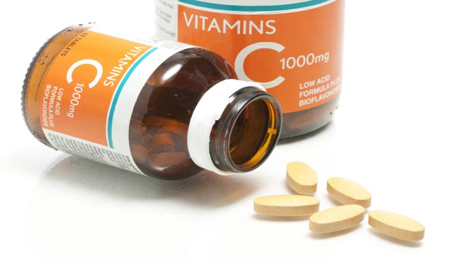 Bottles of vitamin C pills