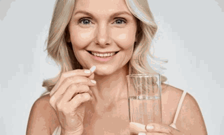 Elderly Woman Smiling While Taking Supplement