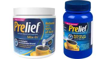 Bottle of Prelief Caplets and Container of Prelief Powder