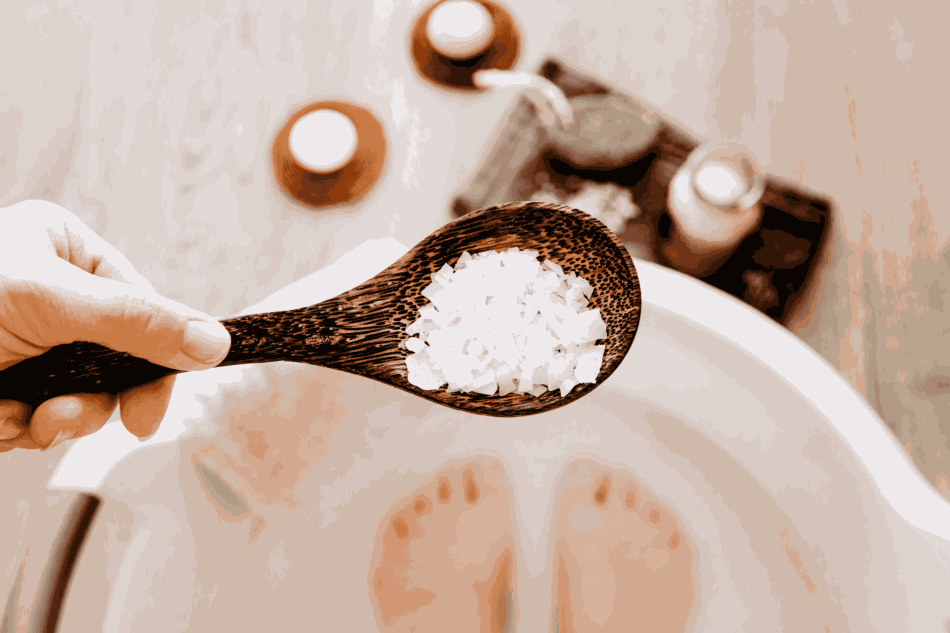 Epsom Salt in Spoon Above Bathtub