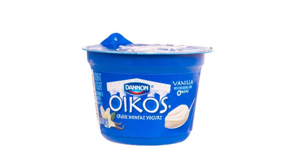 Greek yogurt as a good source of protein? -- container of Oikos Greek yogurt
