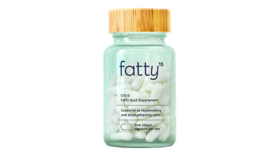 Bottle of fatty15 with white background