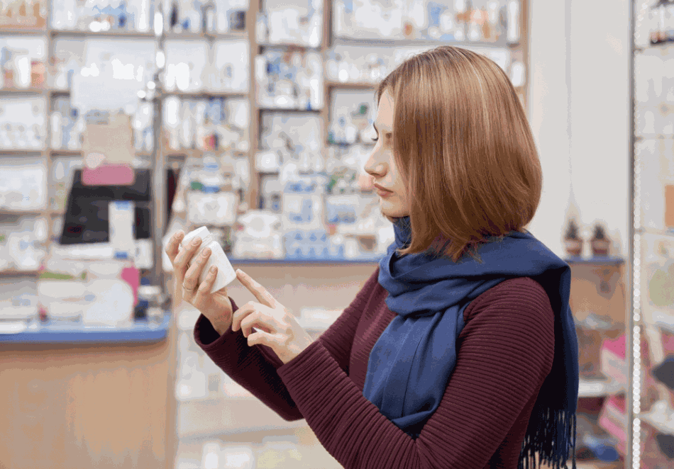 Woman Reading Supplement Bottle Label